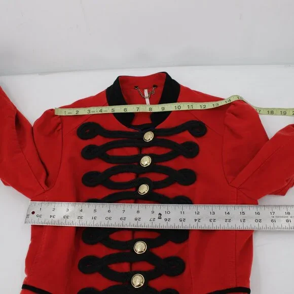 Free people blazer Womens XS Seamed and structured red gold buttons military - Picture 13 of 13